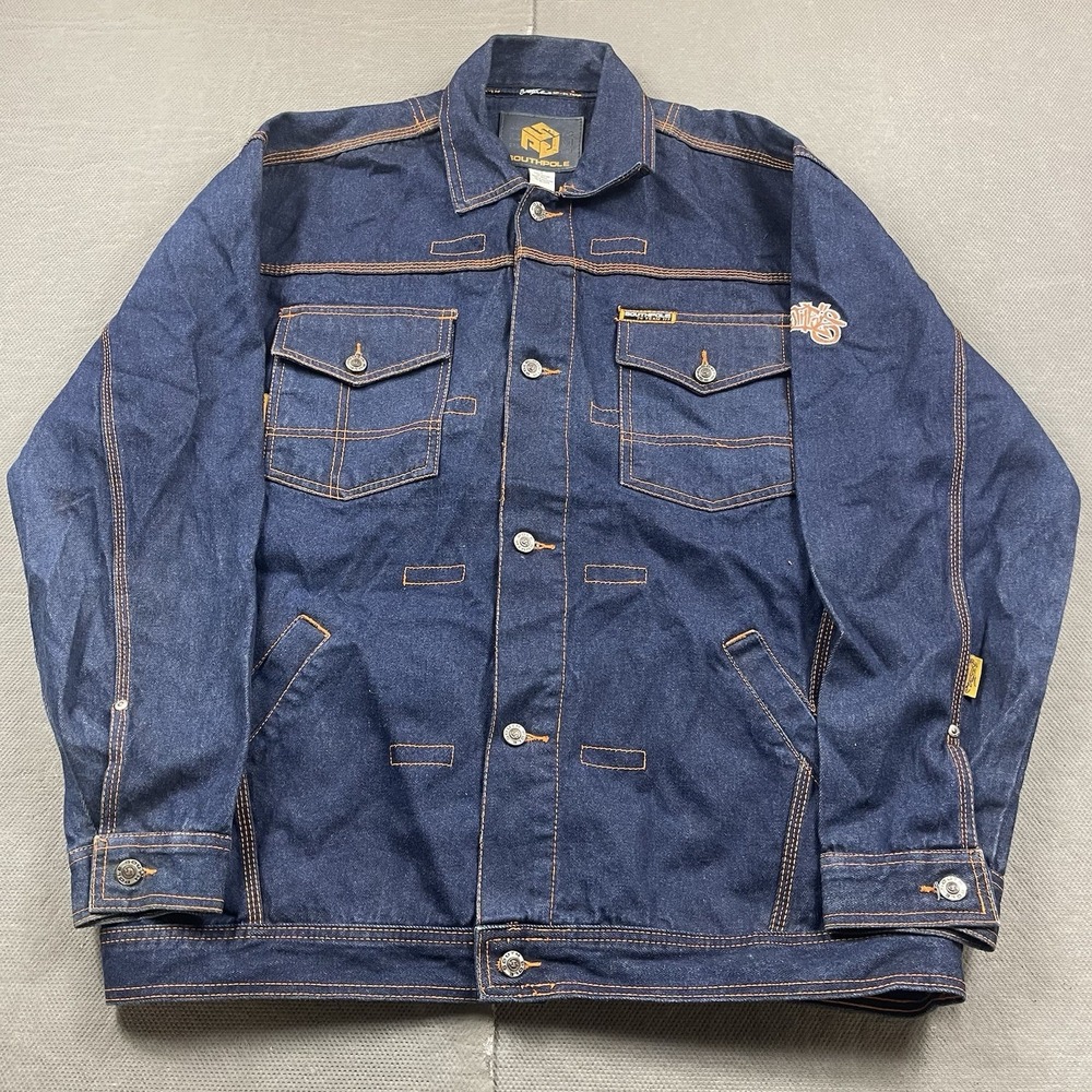 Vintage Southpole Denim Jacket Mens Large Stitched Grunge Hip Hop Jean Y2K Blue